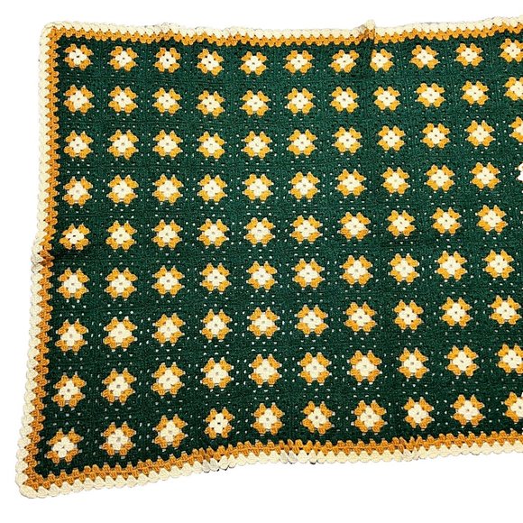 Vtg Homemade Knitted Crocheted Granny Square Throw Afghan Blanket Cottagecore - Picture 2 of 11